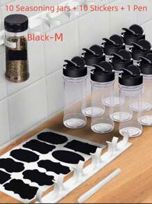 SHEIN Basic living 2/4/14pcs/1 Set Of Plastic Spice Jars With Clip Covers, Kitchen Storage Racks, Label Kits, Asymmetrical Stickers, Blackboard Stickers, PVC Waterproof Self-Adhesive Seasoning Jar Labels, Double Lid Seasoning Jars, Kitchen Household Salt, Monosodium Glutamate Seasoning Bottles, Sealed Moisture-Proof Large Caliber Transparent Measurable Seasoning Bottle Storage Racks, Simple Bottle Mouth Clip Food Clip Kitchen Clip Two-Color Plastic