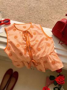 Comfortcana Camisa casual sin mangas con lazo para mujer, de verano - Naranja - Ver 8