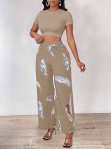INAWLY Women Two Pieces Outfits For Daily Wear - Khaki - View 5