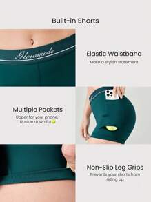 GLOWMODE Quần short thể thao sọc màu tương phản thấm mồ hôi Powersculpt™ có túi bên hông, tập luyện cường độ cao, chạy bộ, có thể tháo rời cốc - Màu xanh lá cây đậm - Xem 3