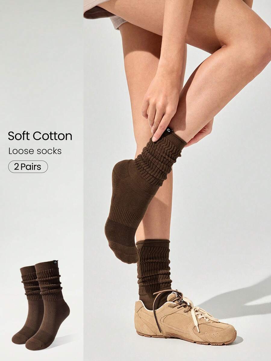 GLOWMODE 2 Pairs Cozy Cotton-Blend Slouch Daily Support Socks Gym - Cinnamoninspiration - View 1