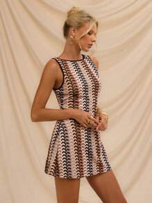 SHEIN Forever 21 Vestido casual de manga corta con cuello redondo y estampado integral para mujer, ideal para vacaciones