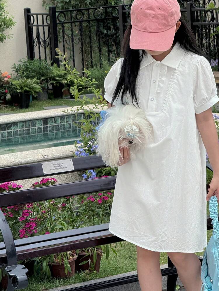 Tween Girl Collared Woven Short Sleeve Dress, Summer,Back To School Clothes