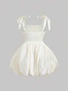 SHEIN MOD Plus Size Apricot Color Cute Bowknot Waist Floral Midi Dress,Birthday Dresses For Women.  Women Short Dresses Summer.Graduation Dress - Apricot - View 2