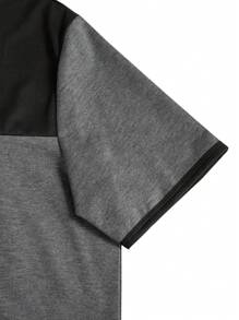 Manfinity Homme Bộ đồ thường ngày 2 món cho nam: Áo thun cổ tròn tay ngắn màu tương phản và quần short túi hộp thời trang nam, trang phục nam, trang phục ấm áp - Màu xám đen - Xem 3