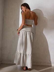 Aloruh Conjunto de dos piezas para mujer para uso diario, atuendos de verano para mujer, atuendos de festival rave, atuendos de festival, atuendos de concierto de country, conjunto de dos piezas de mujer con top tubo y falda, conjuntos de mujer, vacaciones bohemias - Albaricoque - Ver 2