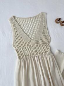 Flirla Abito maglia bianco versatile e sexy con stile patchwork da vacanza