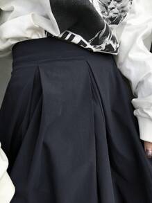 FRIFUL 女士高腰褶皱 A 字长裙 - 藏蓝色 - 查看 5