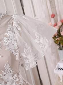 少女优雅花卉刺绣网眼夏装 - 米色 - 查看 6