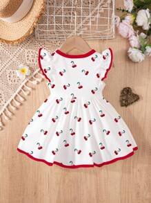 SHEIN Vestido de manga larga para bebés niñas con bonito estampado de cerezas, lazo dulce y patrón de dibujos animados, de moda para otoño/invierno