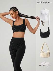 GLOWMODE 28英寸FeatherFit™螺旋分线撞色紧身裤低冲击瑜伽普拉提工作室日常休闲装 - 黑色 - 查看 6