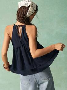 Bohemela Women Casual Solid Color Woven Embroidered Off-Shoulder Tank Top - Black - View 7