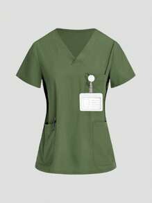 TaskEZ Uniform Set: V-Neck Short Sleeve Tailored Blouse And Drawstring Straight Leg Casual Pants, Scrub Sets - Mint Green - View 10