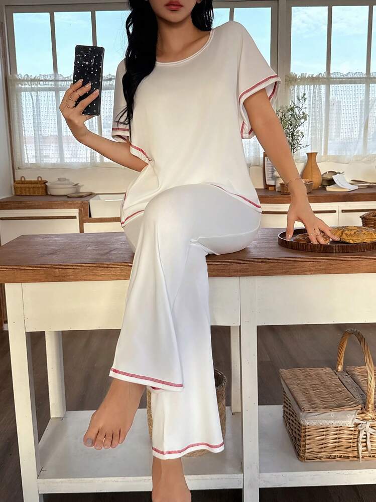 2pcs Women Casual Pajama/Loungewear Set - White - View 3