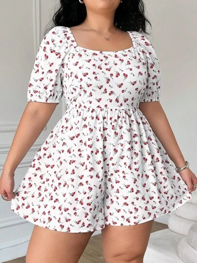 SHEIN EZwear 碎花加大码连体裤，夏季时尚