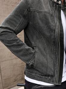 Manfinity Homme Men's Casual Denim Jacket, Suitable For Summer - Dark Grey - View 8