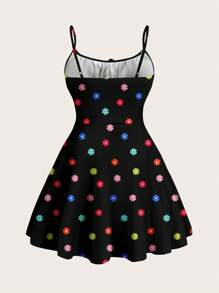 SHEIN EZwear Summer Sexy Black Knit Bodycon Mini Dress With Spaghetti Straps - Multicolor - View 6