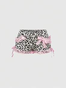 ROMWE J-Fashion Y2K Harajuku Himekaji Gyaru 豹纹印花蕾丝拼接链条女式低腰牛仔短裤