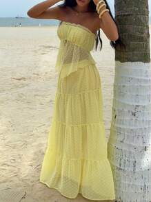 Sunnyshic Women Two Pieces Outfits For Daily Wear - Yellow - View 3