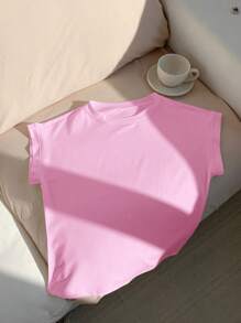 Comfortcana Women Plus Size Plain Short Sleeve T-Shirt, Casual And Minimal For Everyday Wear, Spring/Summer Pink Tshirt Pink Top - Pink - View 5