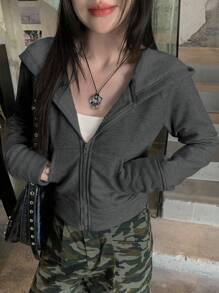 DAZY Neuer Herbst Kapuzen-Slim-Fit Damen Sweatshirt, Herbst Damen Kleidung Jacke mit Reißverschluss