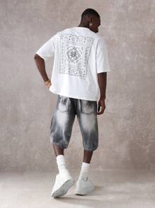 SUMWON Premium Bandana Back Print T-Shirt Oversized Cotton Tee Casual Streetwear Summer Travel Beach Festival Loose Fit Short Sleeve Top Athletic Workout Gym Shirt