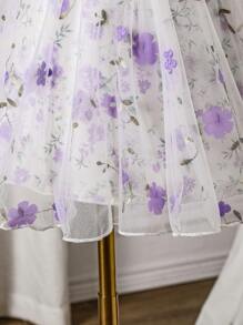 Baby Girl Sweet 3D Embroidery Mesh Ruffle Cap Sleeve Princess Dress - Mauve Purple - View 7