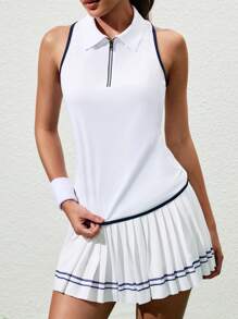 CourtClass Camisa polo deportiva de yoga de estilo minimalista casual con ribete de contraste