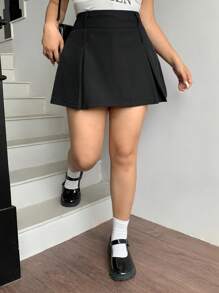 Dazy Plus Solid Color Pleated Double-Waist Decor Cropped Mini Skirt Women Plus Clothing Shorts