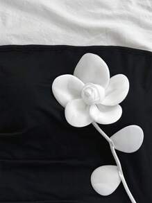 Soleia 女士度假抹胸上衣，腰部收褶，3D 花卉修身衬衫，秋冬打底衫，派对和休闲装 - 黑與白 - 查看 5