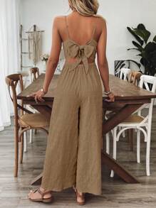 Breezaya 1 件女式 V 领无袖紫红色连体裤，夏季假期 - 棕色 - 查看 2