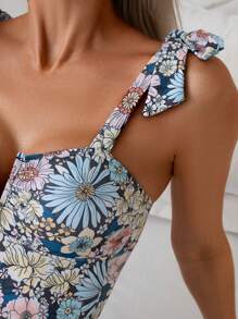 SHEIN 1pc Women One-Piece Swimsuit, Spaghetti Strap, Stylish, Suitable For Summer - Multicolor - View 5