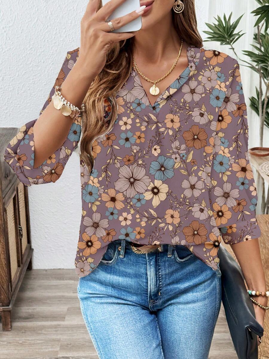 EMERY ROSE Women Casual Retro Floral Patterned Office Blouse, Suitable For Spring/Summer - Multicolor - View 1