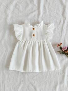 SHEIN Baby Girls' Summer Countryside Lovely Embroidered Flower Pattern Ruffle Princess Blouse Top - White - View 2