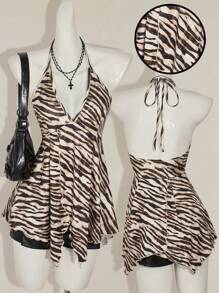 SHEIN ICON 女士性感露背吊带斑马纹上衣，夏季