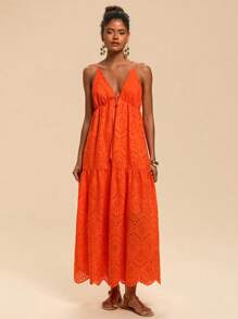 Travachic Vestido largo con bordado y anudar al frente para vacaciones de mujer, atuendo para el Día de la Madre, vestidos de verano para mujer, vestido de verano, vestidos de verano para mujer, vestido largo