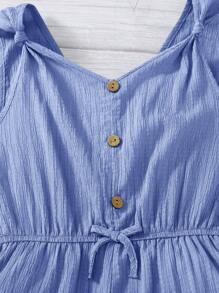 Emery Rose Kids Emery Rose Kids Tween Girl Twist Vest-Style Casual Romper With Front Buttons Decorated In Woven Texture Material, Suitable For Spring Outings - Dusty Blue - View 10