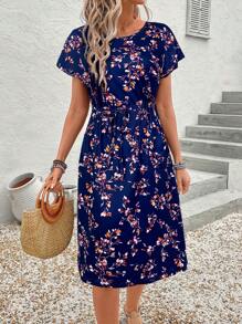 EMERY ROSE Women's Striped Drawstring Waist Slant Pocket Casual Dress For Summer - Blue - View 6