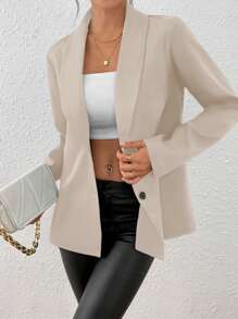 EMERY ROSE 女式黑色长袖修身性感西装外套，冬季 - 杏色 - 查看 4