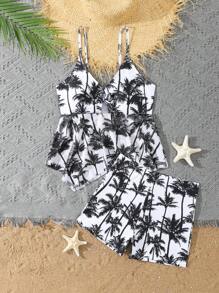 Teen Girls Two Pieces Swimsuit With Floral Print - Black - View 5