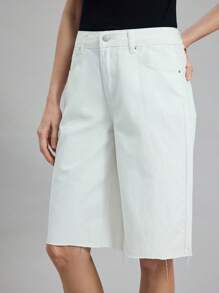 Ontre Women's White Denim Shorts Low Rise Bermuda Shorts Casual Old Money Style Summer Office - White - View 6