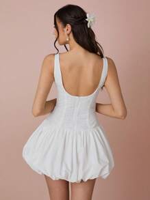 Enchnt 春夏浪漫女士白色花朵孔眼镂空刺绣无袖露背泡泡下摆可爱迷你连衣裙，甜美优雅，适合度假、约会、节日、派对、毕业典礼、婚礼嘉宾和海滩、音乐会节日服装女士、复活节女士连衣裙、女士夏装、女士太阳裙、夏装 - 白色 - 查看 7