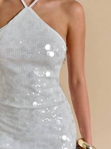 SHEIN BAE 女士性感露背度假亮片迷你连衣裙夏季 - 彩色 - 查看 4