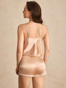 Charlaine French Sexy Lace And Satin Slip Lingerie Set - Champagne - View 2