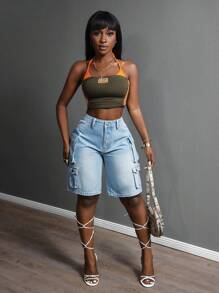 Slaydiva Women's Denim Shorts With Pockets, Fashionable For Summer - Blue - View 7