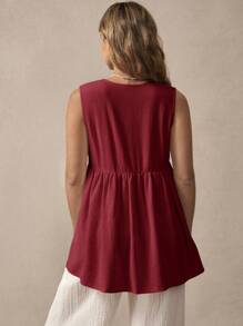 Boho Mama Maternity Casual Solid Color Front Tie Sleeveless Shirt, Summer - Burgundy - View 2