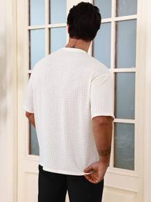 DAZY White Textured Fabric Floral Pattern Ribbon Men's T-Shirt, Summer - White - View 2