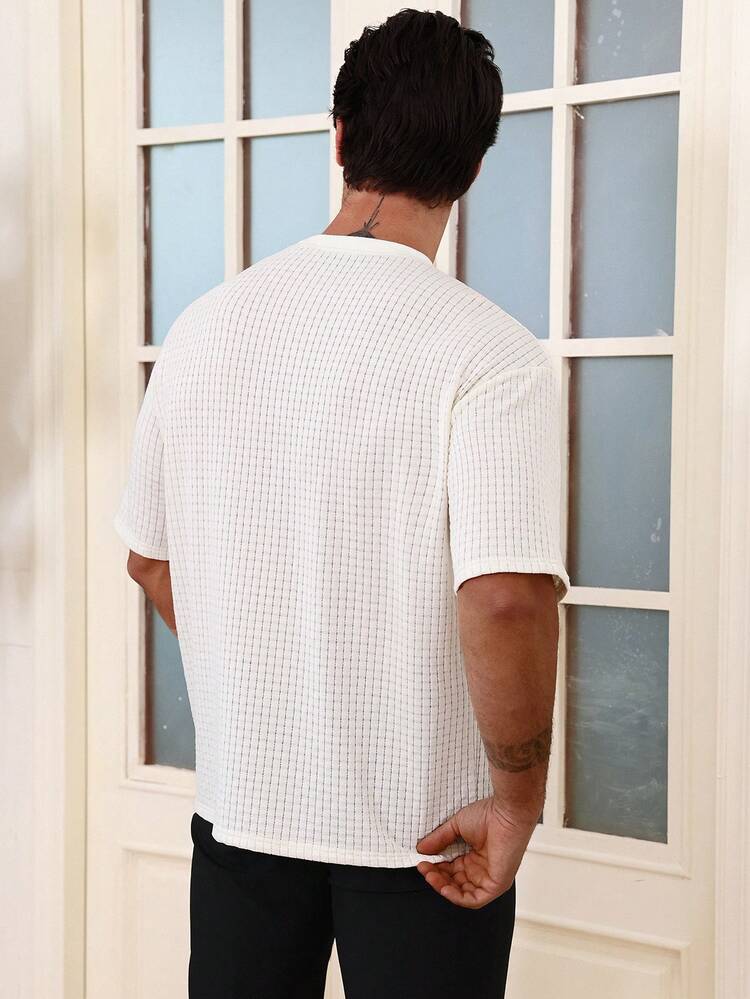 White Textured Fabric Floral Pattern Ribbon Men's T-Shirt, Summer