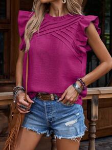 EMERY ROSE Áo sơ mi tay lửng cổ tròn màu trơn đơn giản dành cho nữ - Màu Hồng Tươi - Xem 6