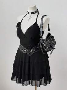 Sunspun Plus Size Women V Neck Sleeveless Casual Vacation Party Summer Dress - Black - View 5